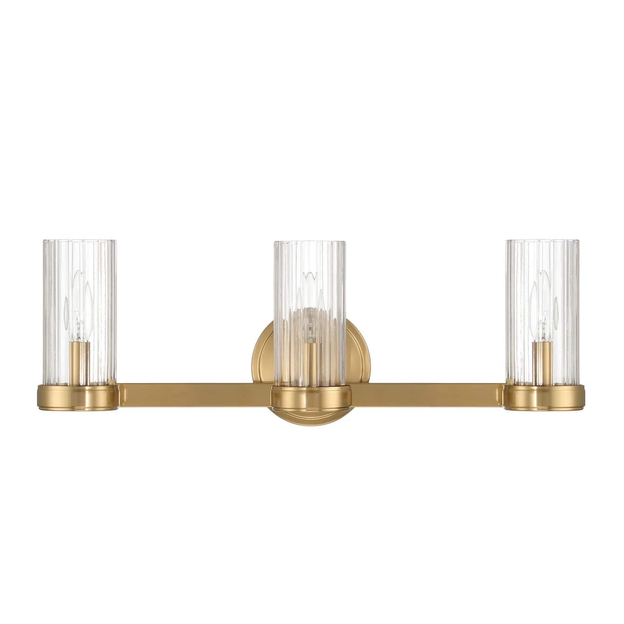 Hello Honey® Izzy Brushed Gold Metal & Clear Ribbed Glass 3-Light Vanity Light